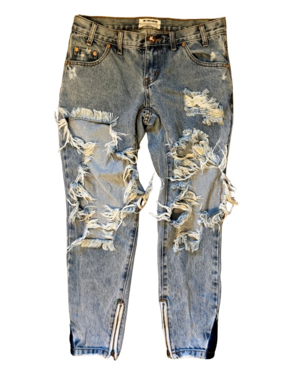 One Teaspoon Distressed Ripped Skinny Jeans Size 27 Blue Denim Ankle Zip